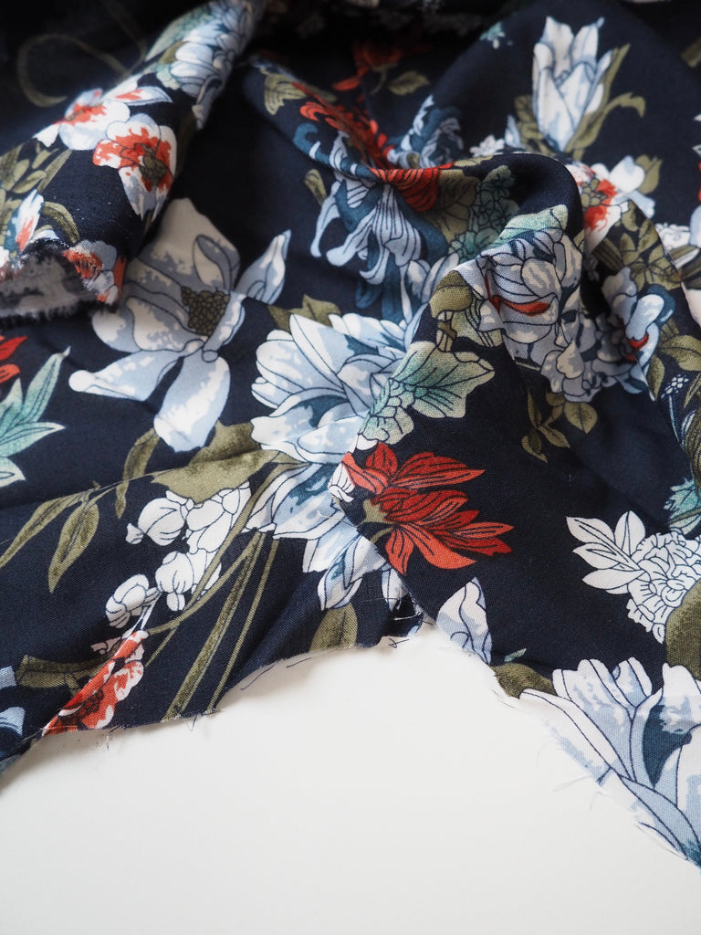 Navy Floral Printed Viscose