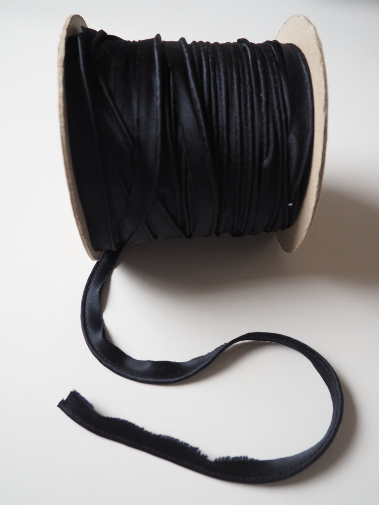 Ink Black Silk Satin Bias Piping 10mm