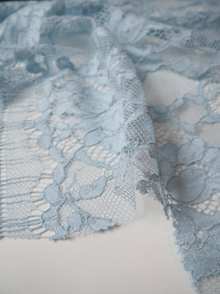 Powder Blue Motif Corded French Lace