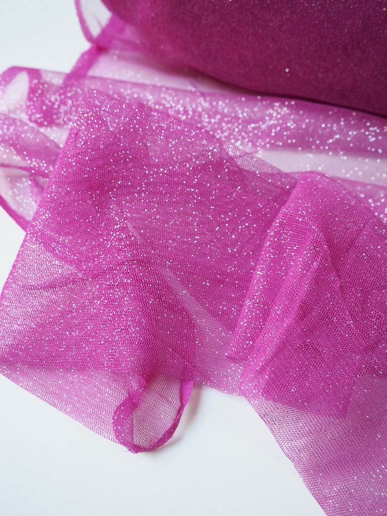 Magenta Glitter Stretch Tulle