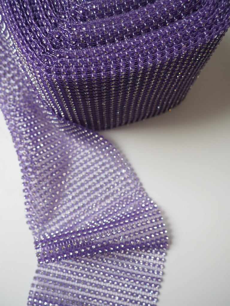 Purple Diamanté Mesh Trim