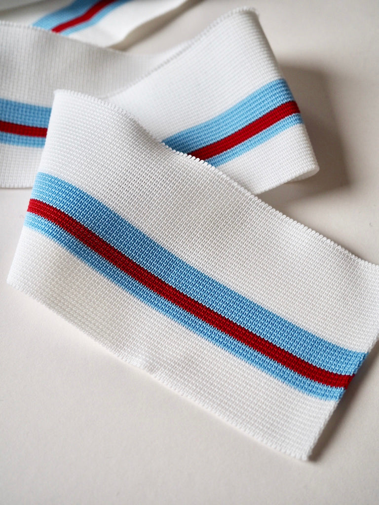 White and Blue Stripe Ribbed Cuff 7cm