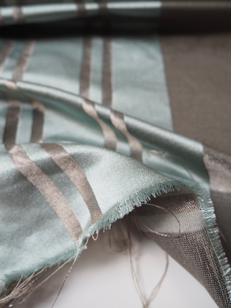 Mint Metallic Stripe Furnishing Jacquard