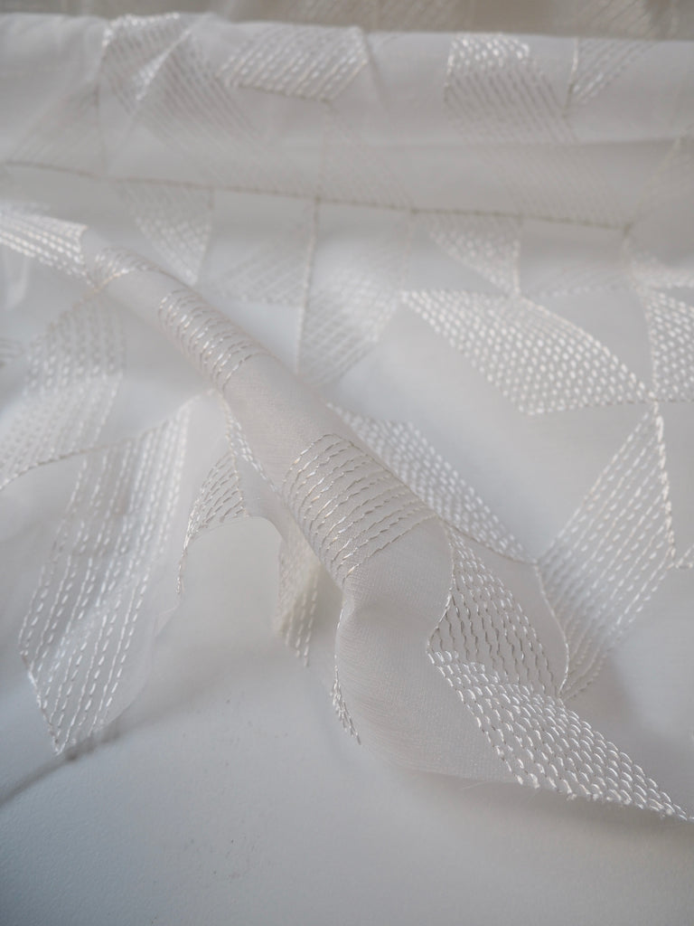 White Geometric Embroidered Organza Double Width