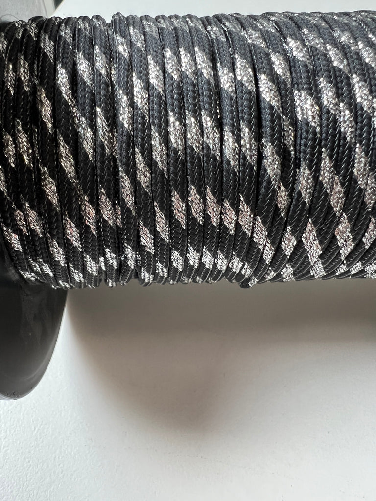 Silver and Black Metallic Stripe Cord 4mm