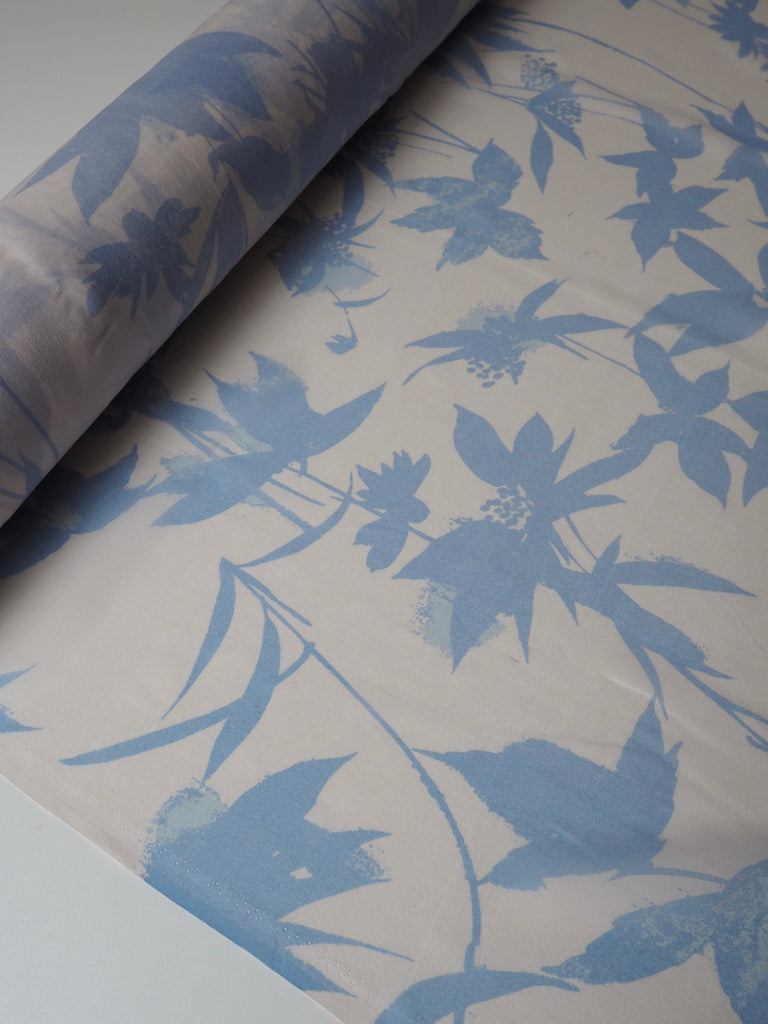 Cornflower Shadow Leaf Silk Chiffon