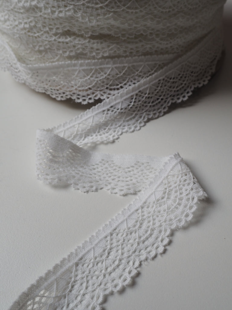 White Scalloped Stretch Lace Trim