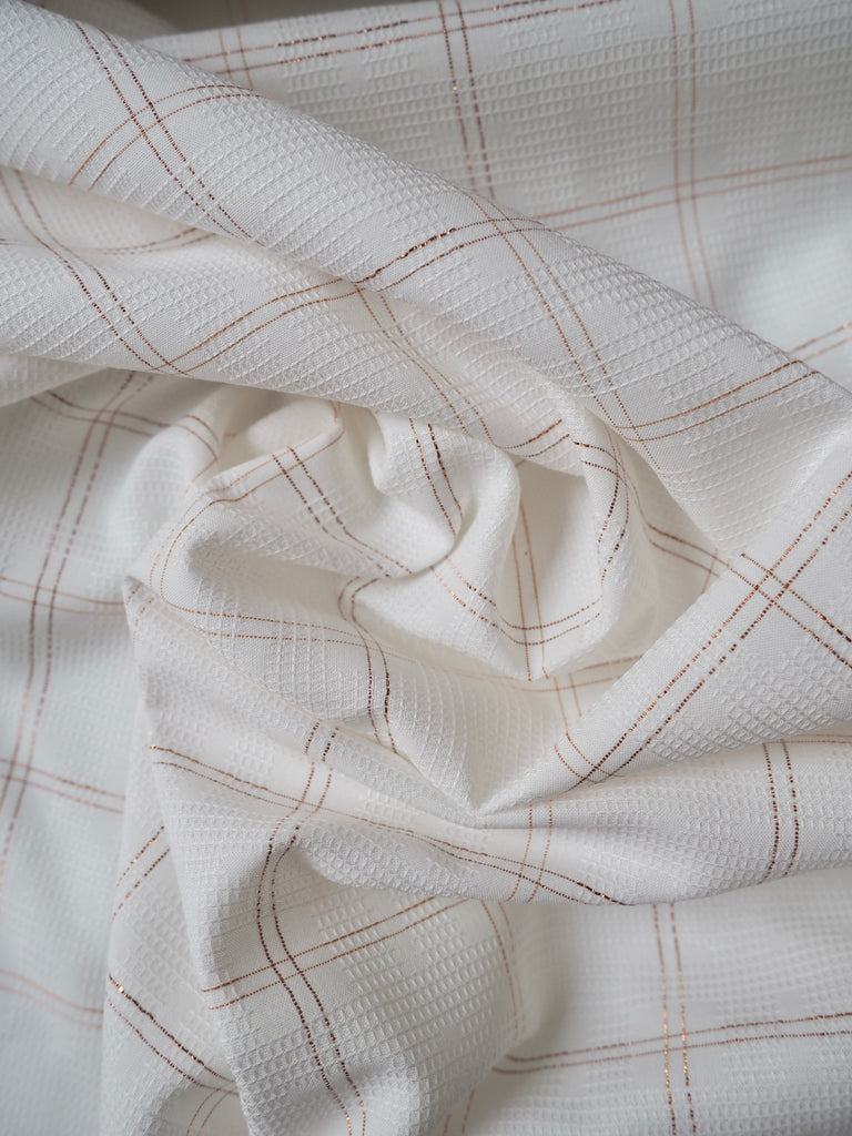 Textured White + Copper Gridded Cotton