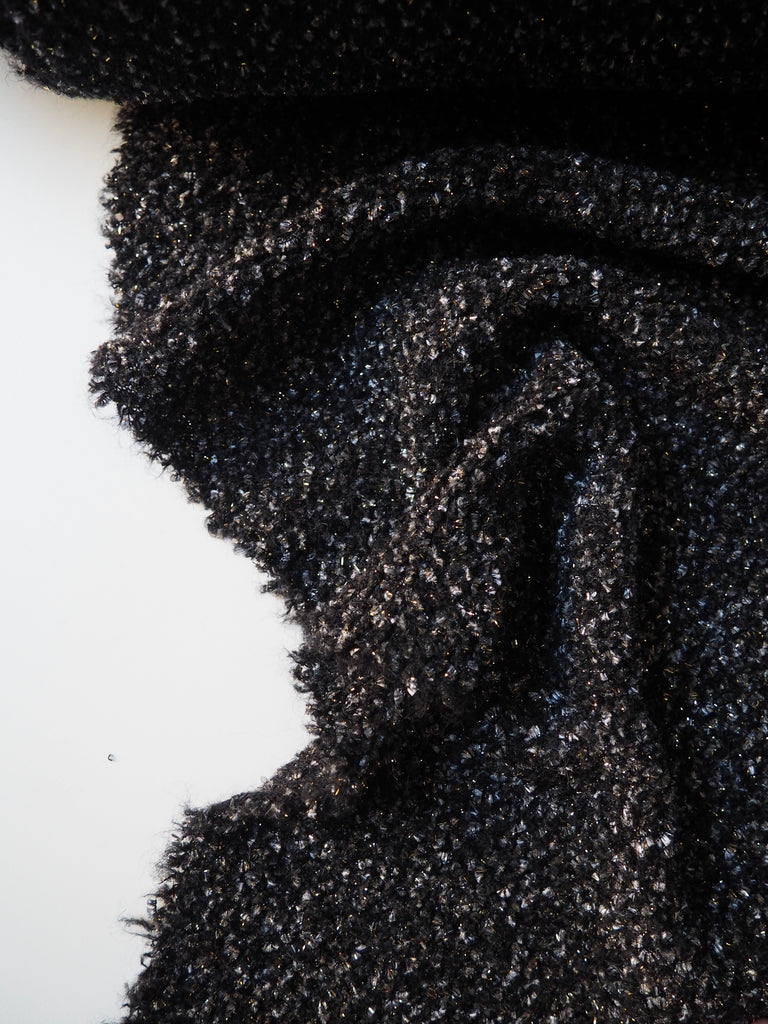 Black, Grey, & Gold Bouclé Stretch Wool Coating