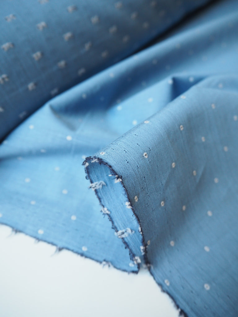 Blue Cotton Sateen Swiss Dot