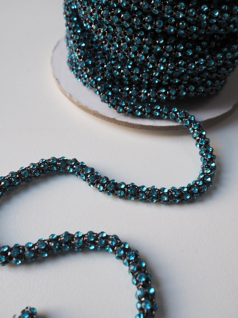 Turquoise Crystal Tube Chain Trim - 7mm