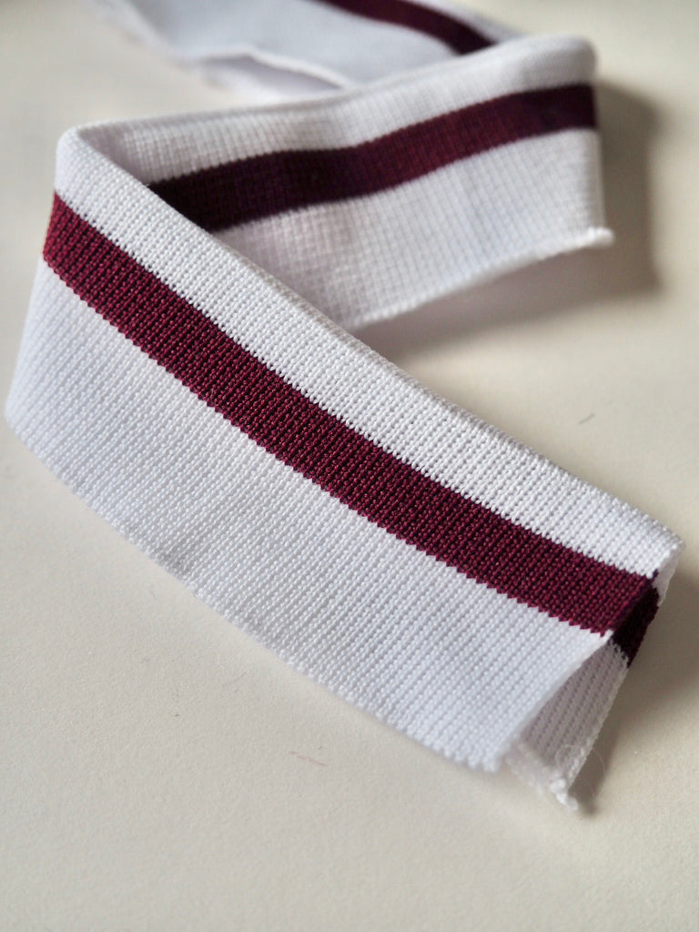 White and Burgundy Stripe Double Ribbed Cuff 3cm