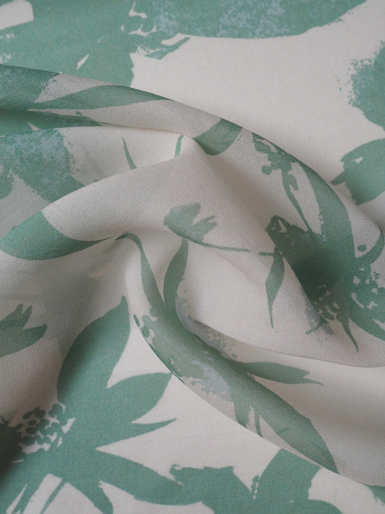 Mint Shadow Leaf Silk Chiffon