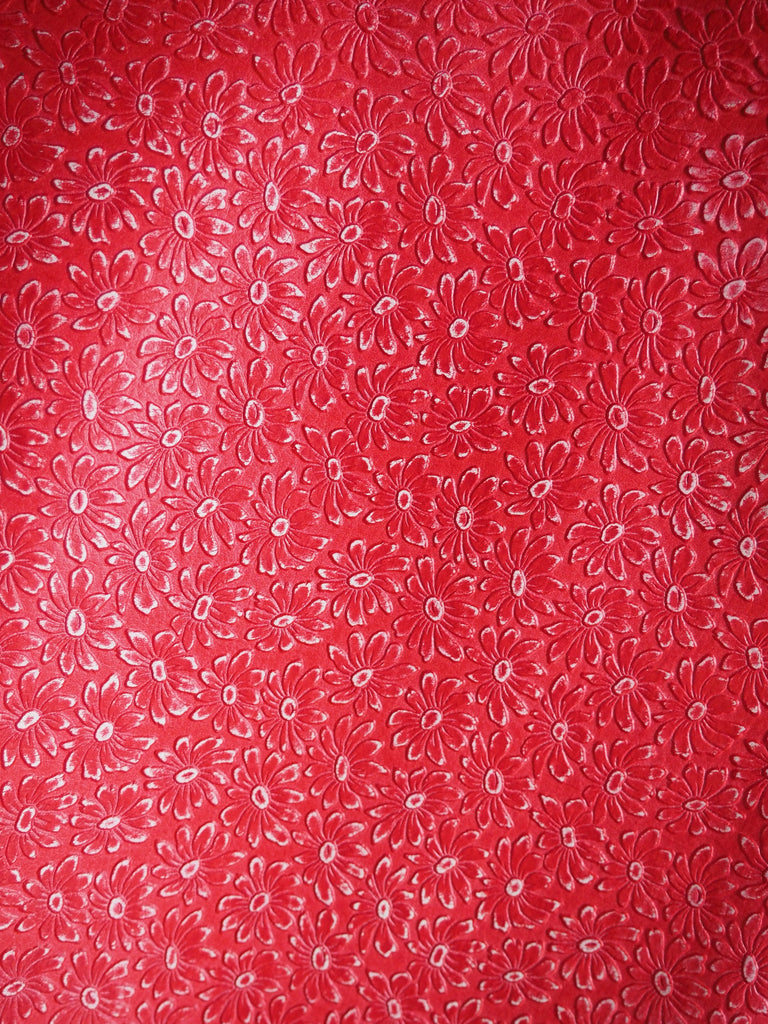 Embossed Red Flower Goat Hide Leather