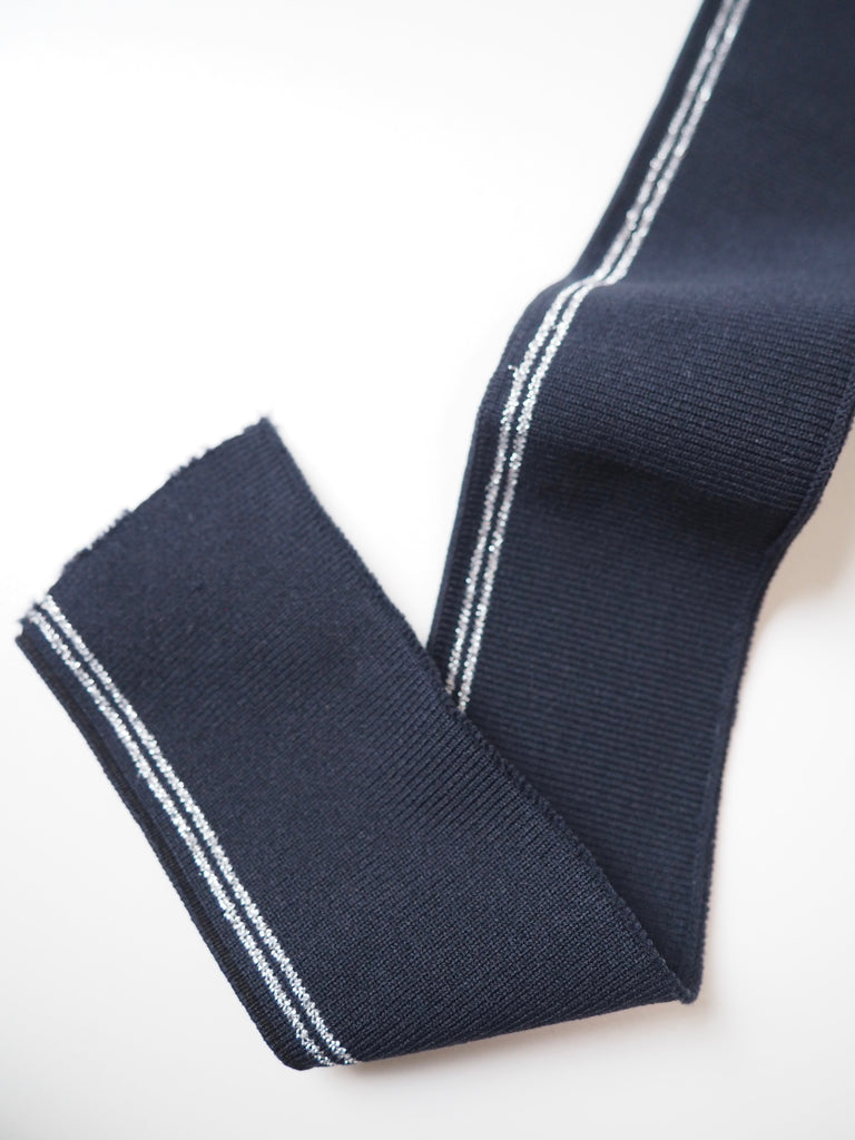 Navy and Silver Sparkle Stripe Ribbed Cuff 5.5cm