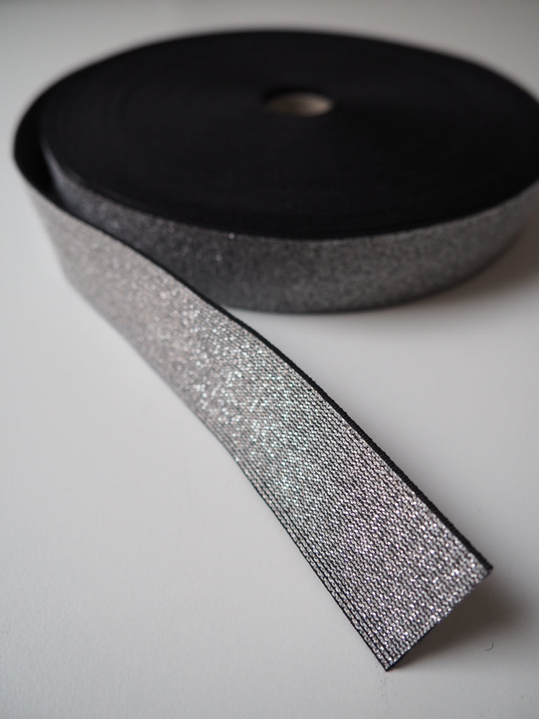 Silver Metallic Lurex Elastic 30mm