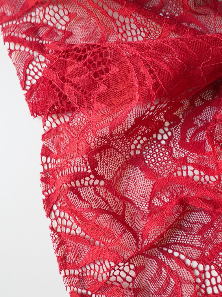 Crimson Carnation Stretch Lace