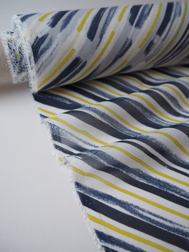 Navy and Yellow Bias Brushstroke Chiffon