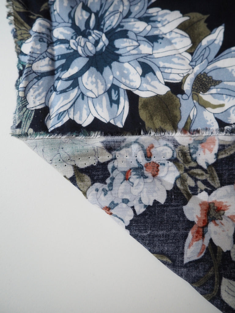 Navy Floral Printed Viscose