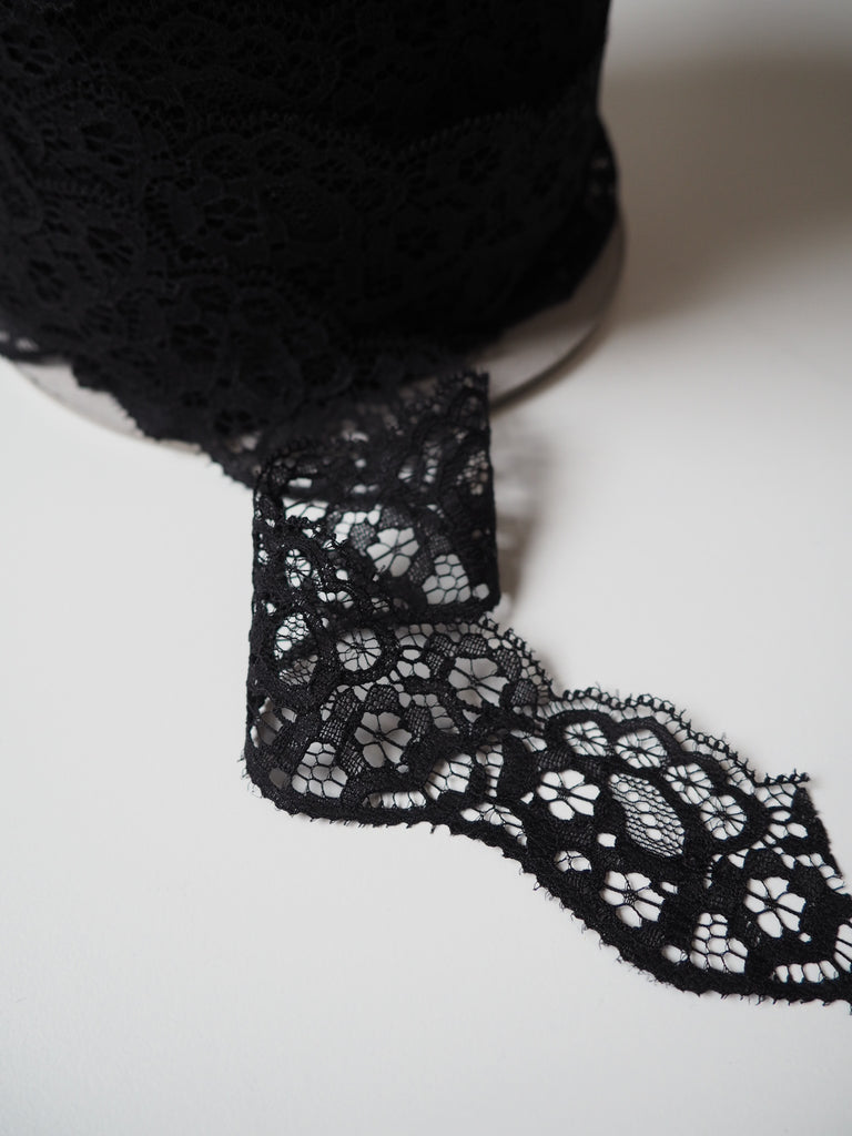 Rhea Black Lace Trim 40mm