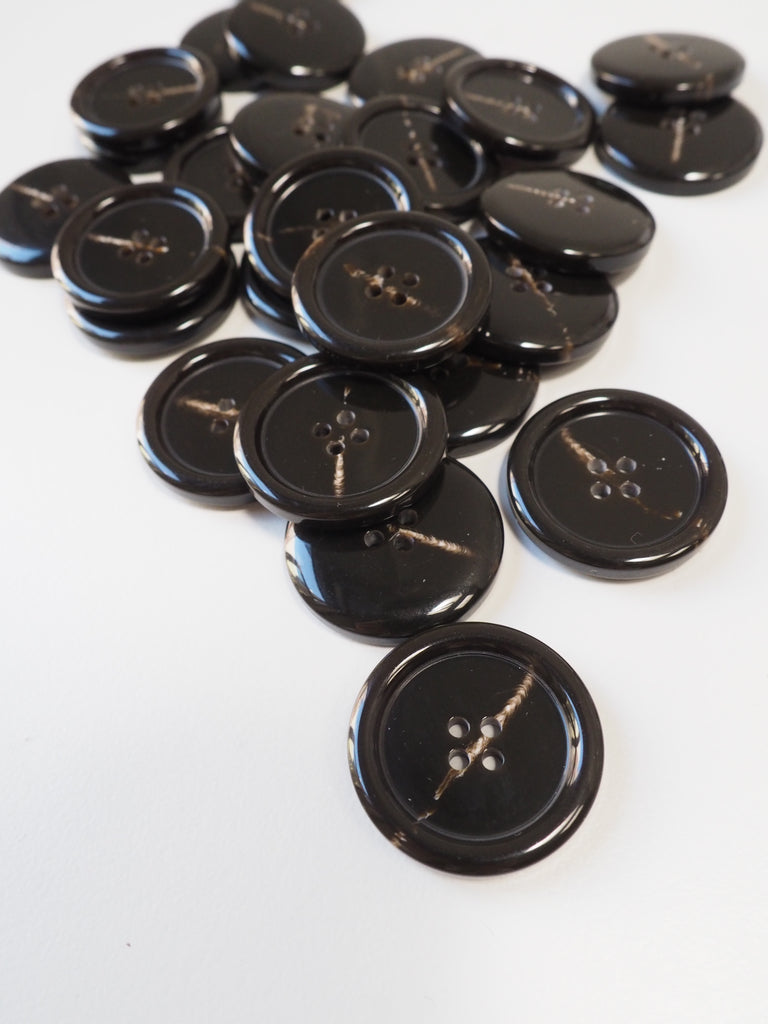 Dark Brown Faux-Horn Plastic Button 28mm