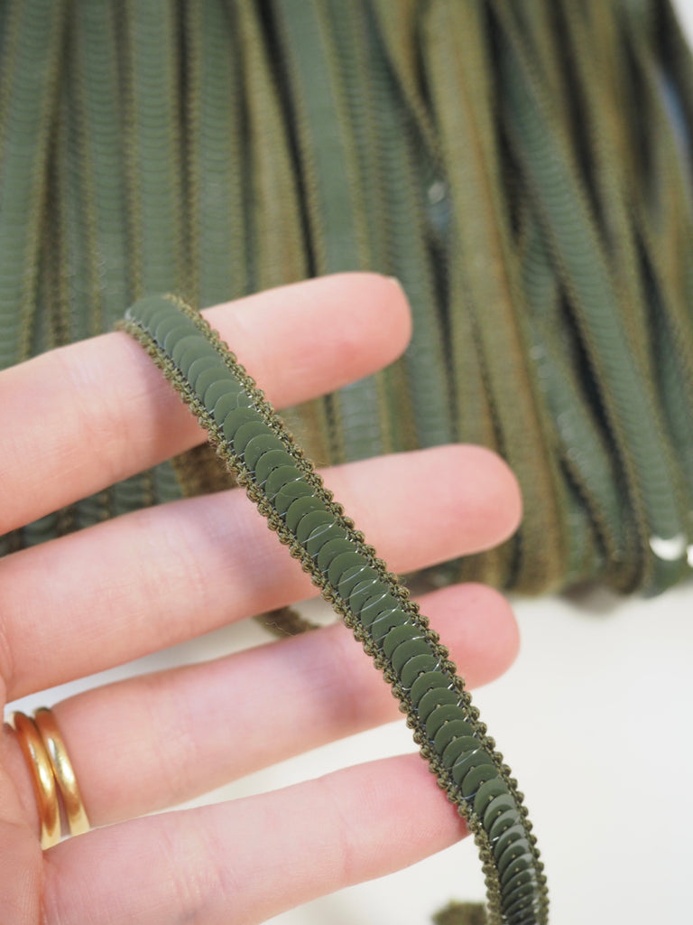 Olive Sequin Elastic Trim 8mm