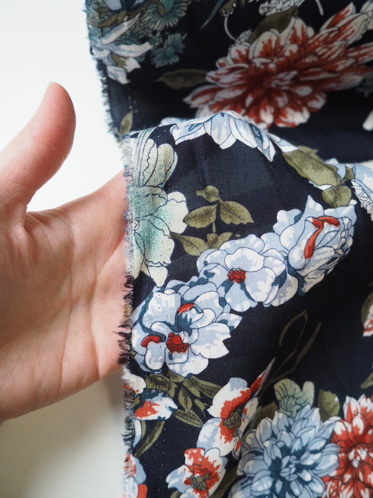 Navy Floral Printed Viscose