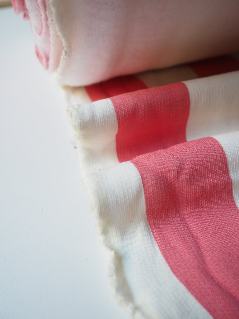 Coral Stripe Organic Fleece Backed Sweatshirting