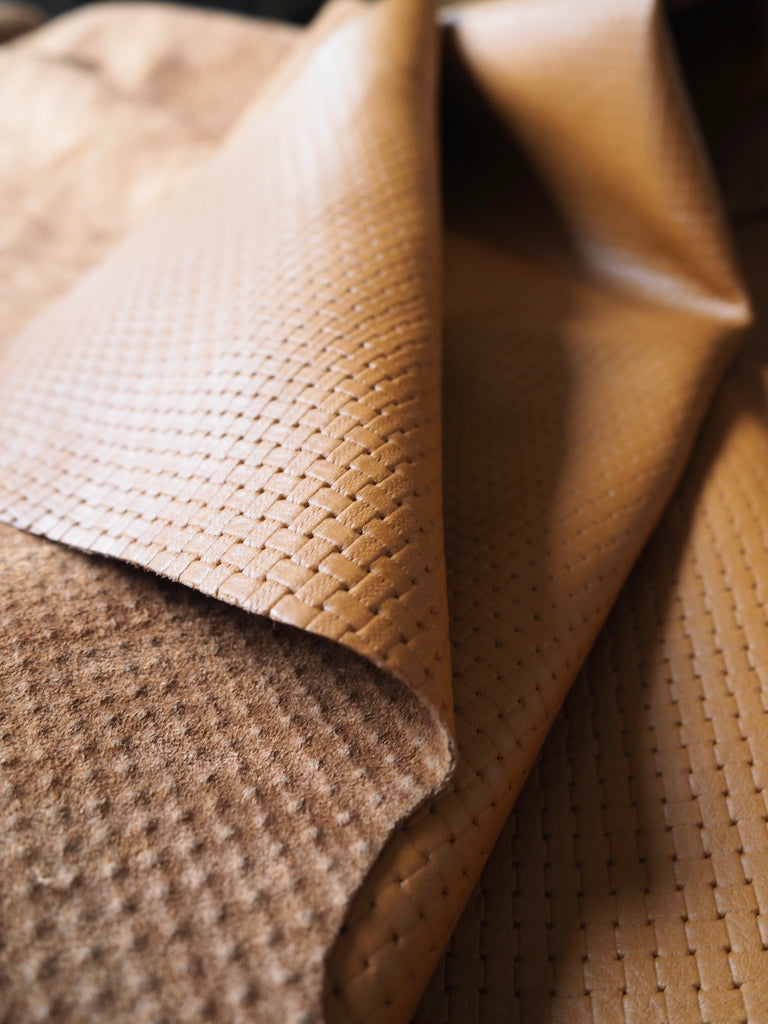 Embossed Tan Basketweave Cow Hide Leather