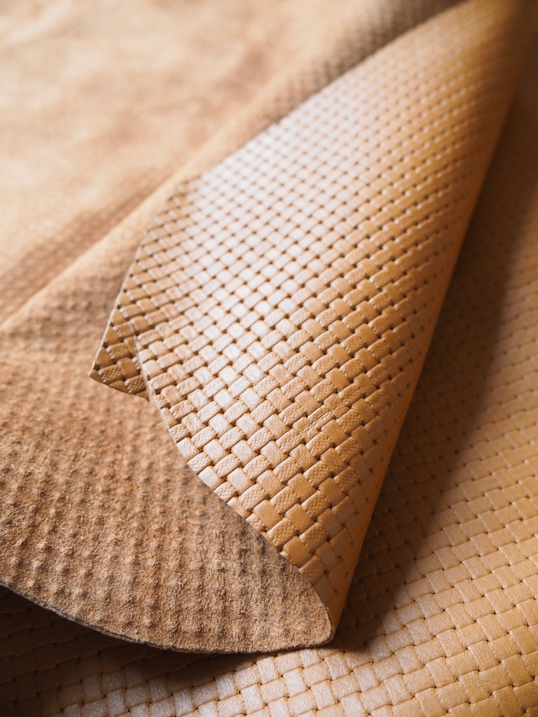 Embossed Tan Basketweave Cow Hide Leather