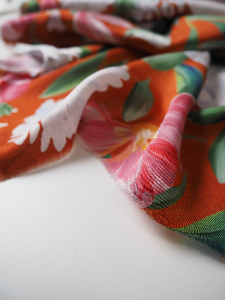 Abstract Autumn Floral Print Viscose Twill