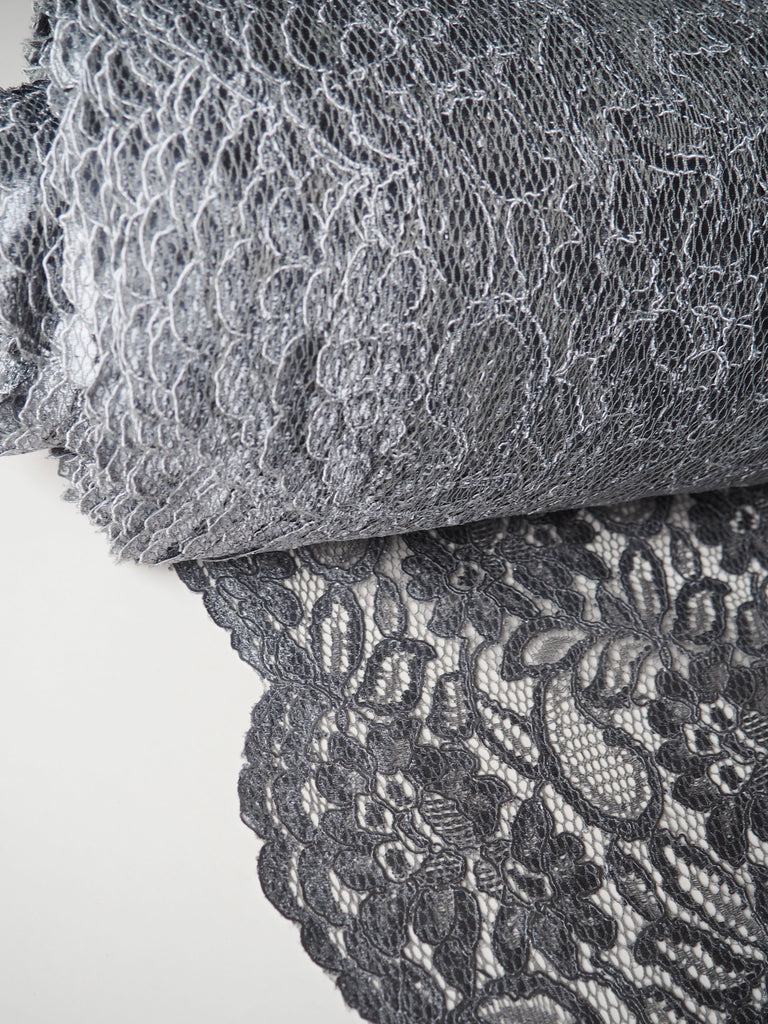 Metallic Silver Cotton Floral Lace