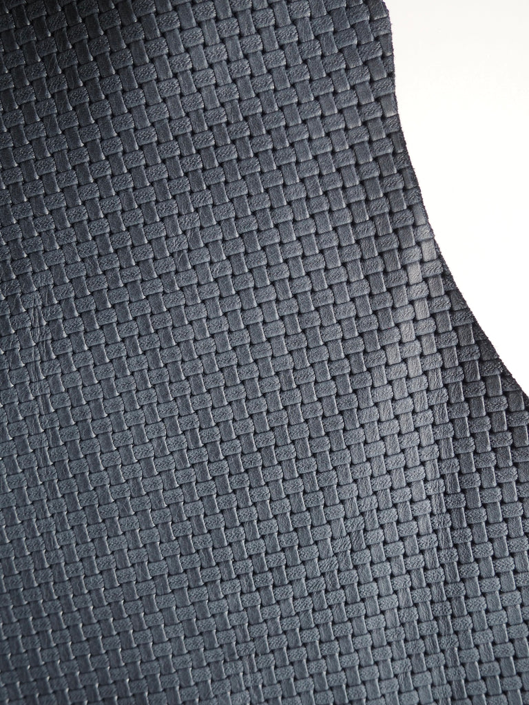 Embossed Navy Basketweave Cow Hide Leather