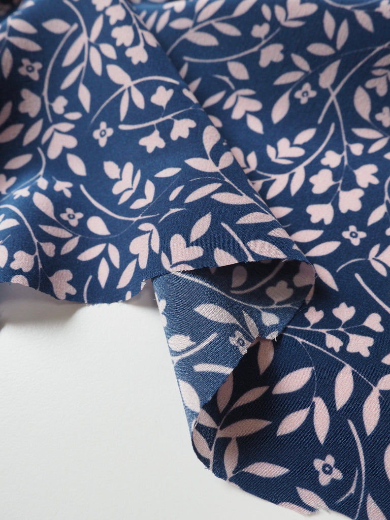 Indigo Summer Garden Silk Crepe De Chine