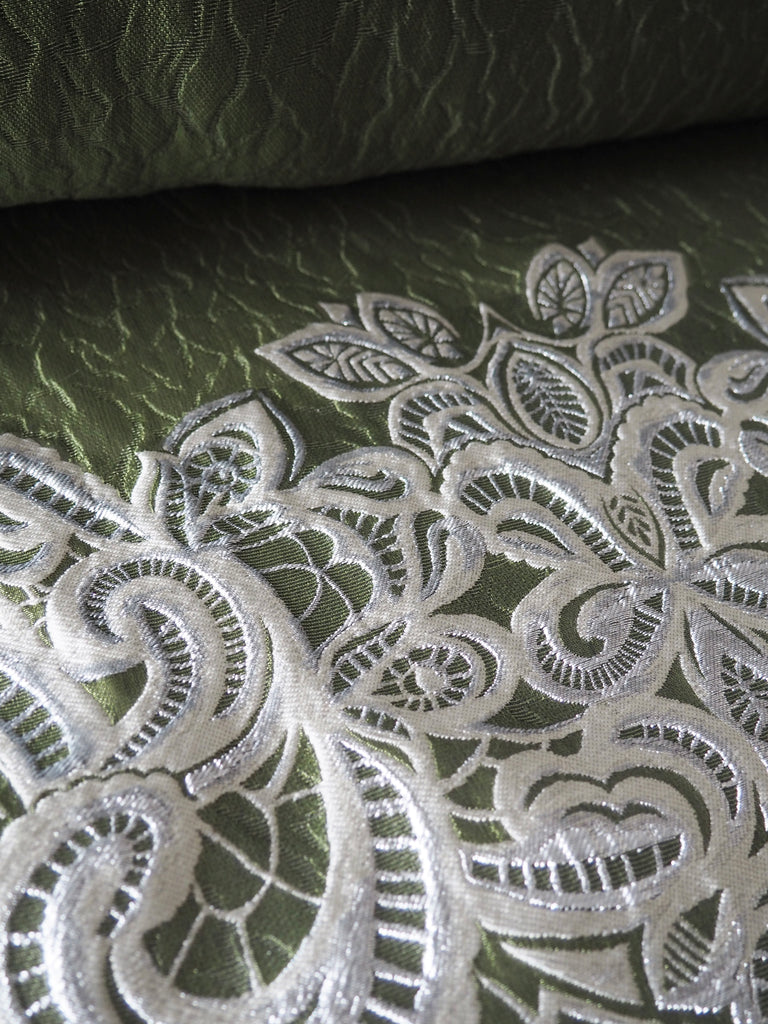 Sage + Silver Paisley Silk Organza Cloqué