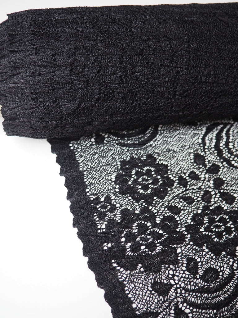 Black Scalloped Crinkle Stretch Lace