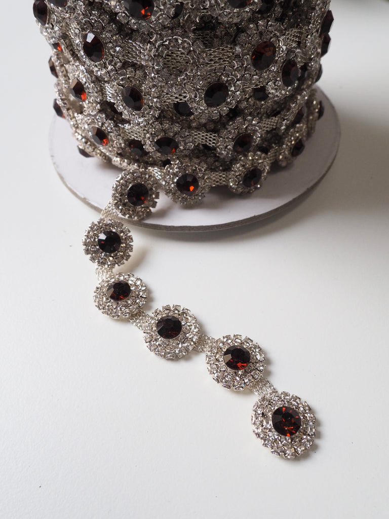 Garnet Diamanté Cluster Trim - 15mm