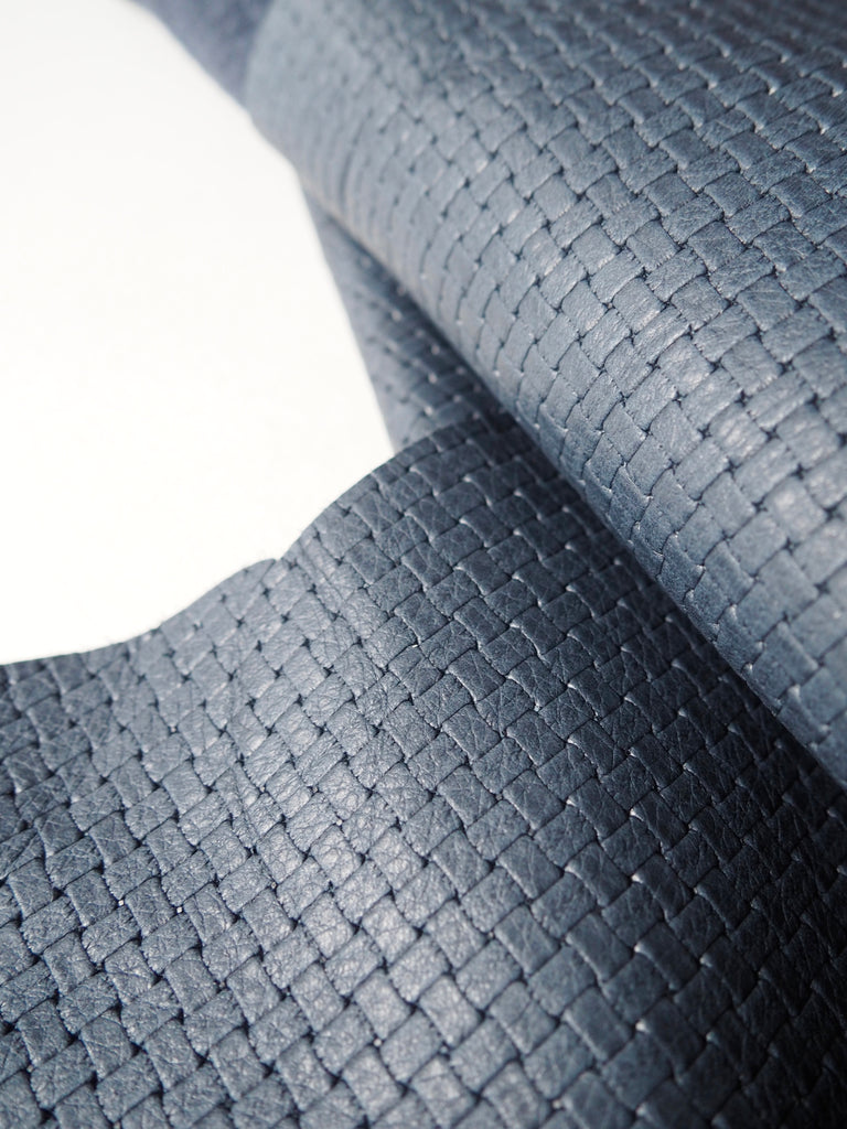 Embossed Navy Basketweave Cow Hide Leather