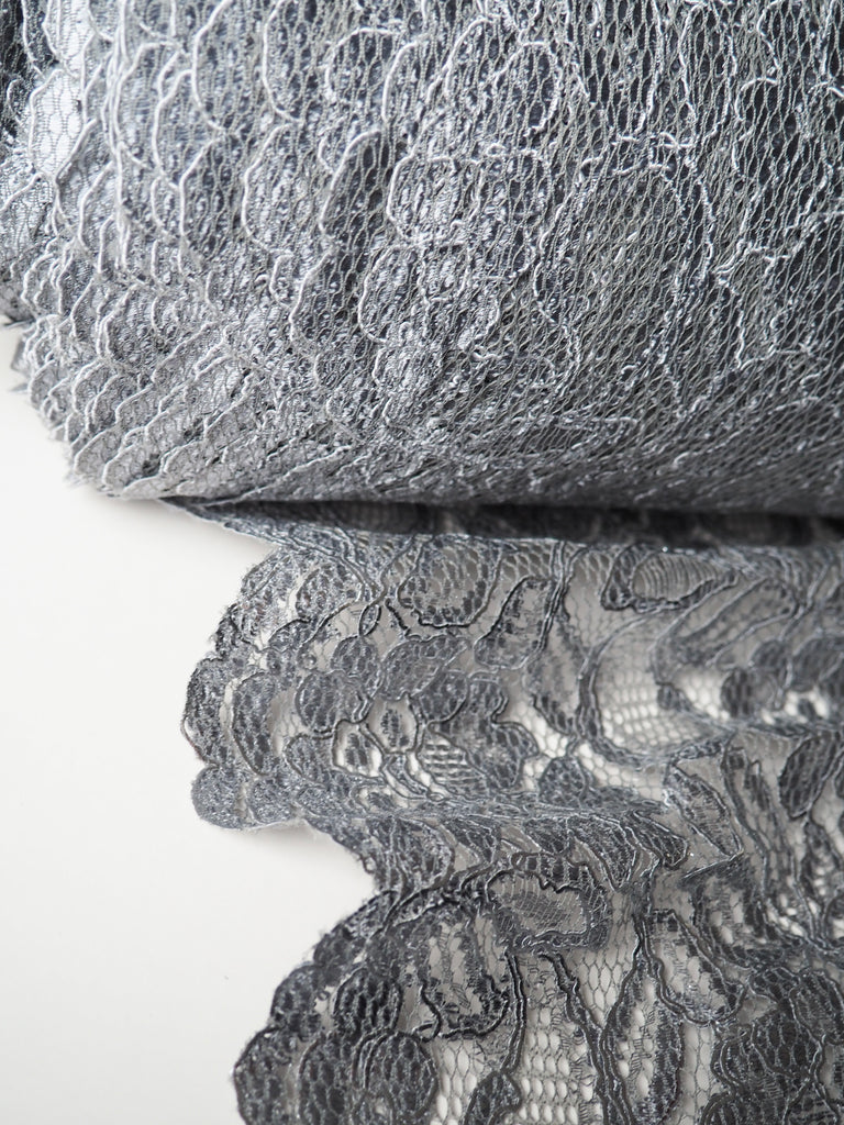 Metallic Silver Cotton Floral Lace