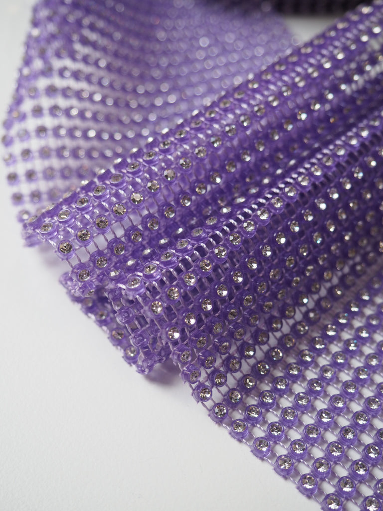 Purple Diamanté Mesh Trim