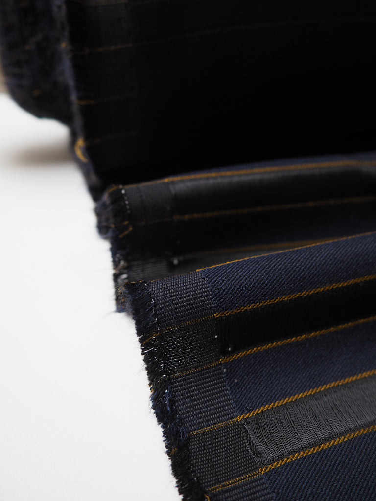 Navy, Black + Gold Stripe Viscose Twill