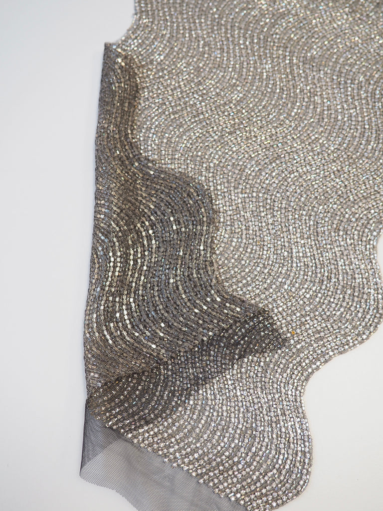 Hand Beaded Pewter Crystal Wave Panel