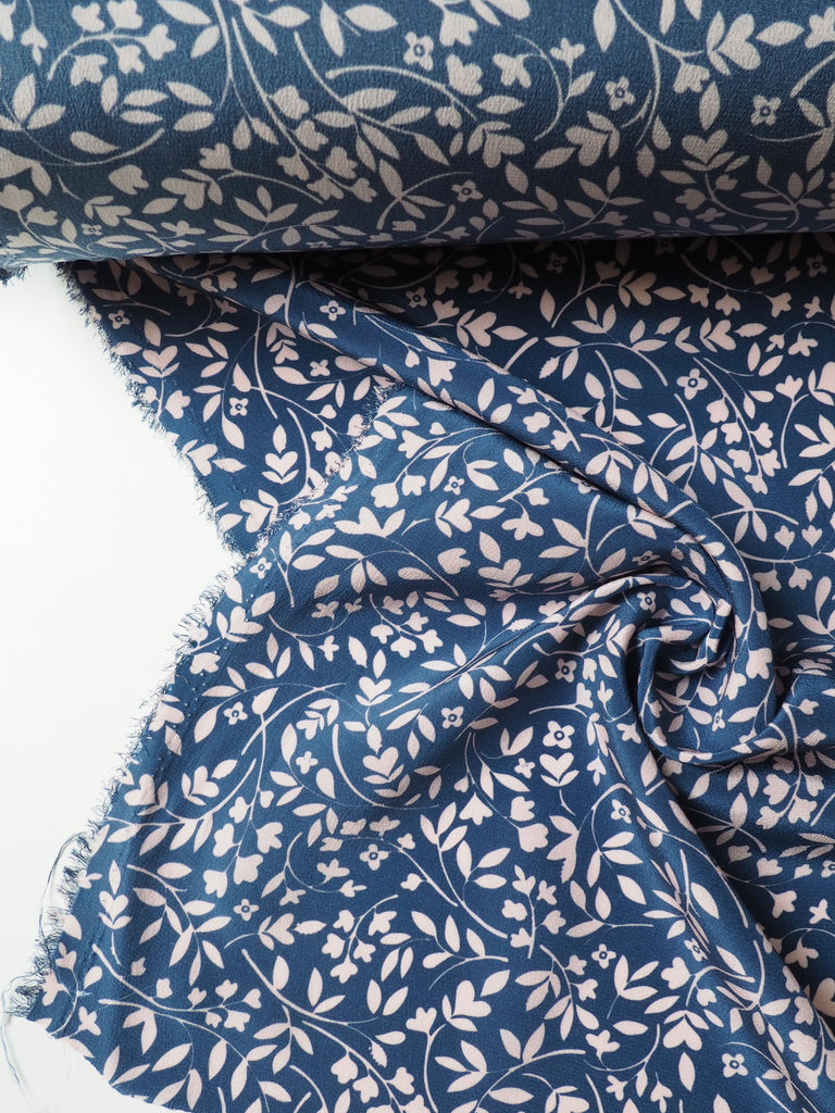 Indigo Summer Garden Silk Crepe De Chine