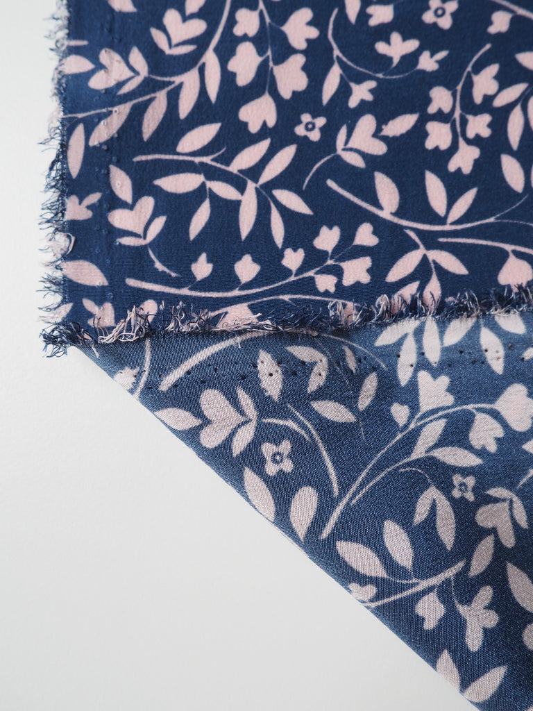 Indigo Summer Garden Silk Crepe De Chine