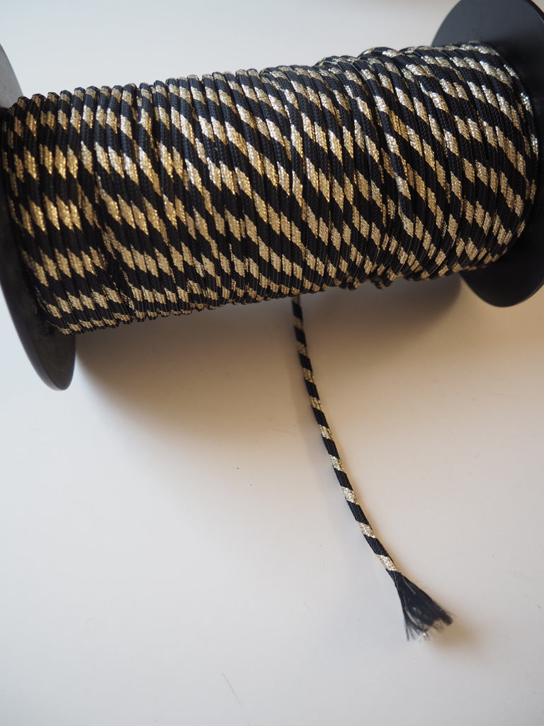 Gold and Black Metallic Stripe Cord 4mm