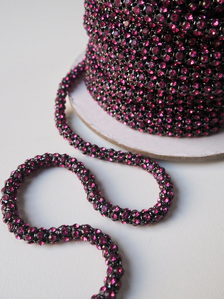 Fuchsia Crystal Tube Chain Trim - 7mm