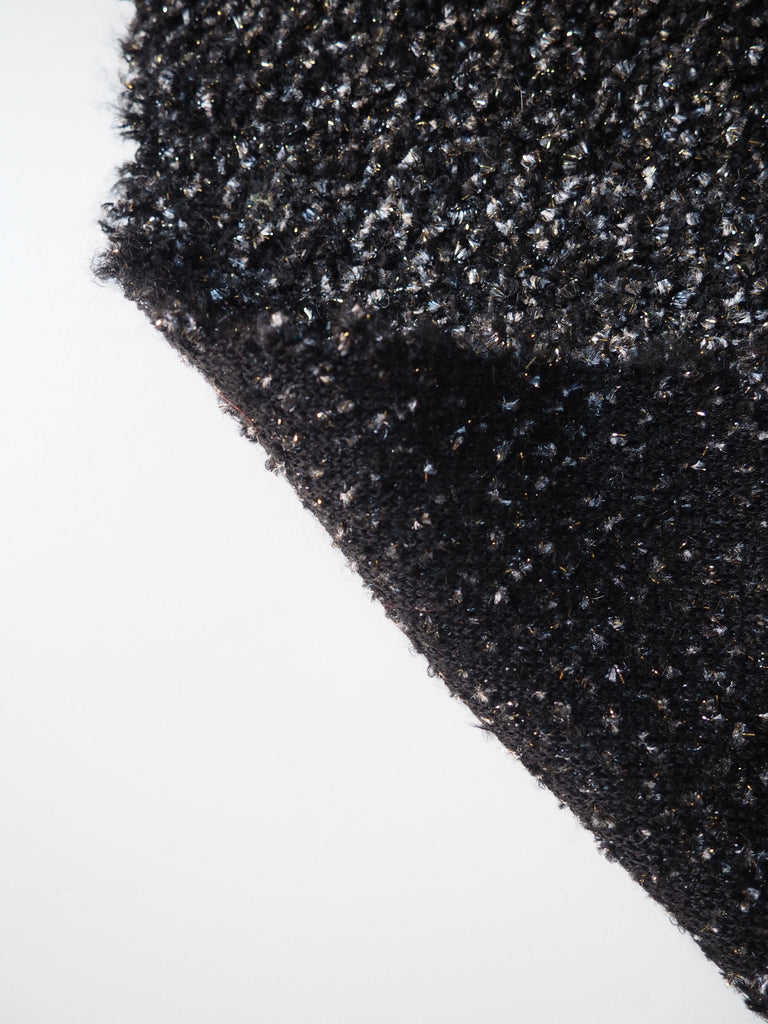 Black, Grey, & Gold Bouclé Stretch Wool Coating