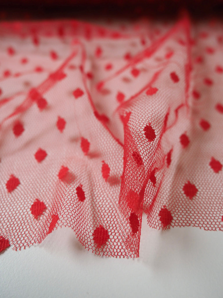 Red Swiss Dot Stretch Tulle