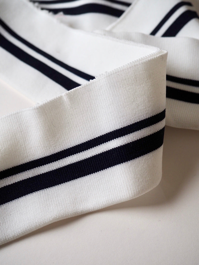 White and Navy Stripes Ribbed Double Cuff 7cm