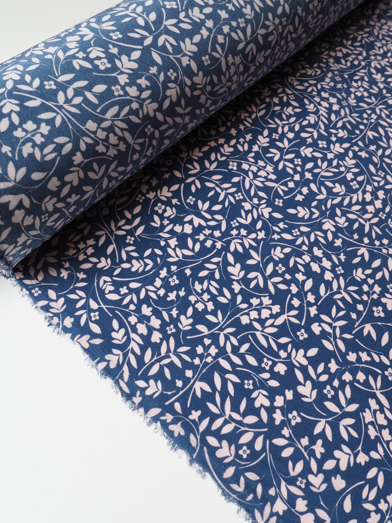 Indigo Summer Garden Silk Crepe De Chine